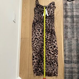 *NWT* NA-KD  Beige and Brown Leopard Mesh Spaghetti Strap Maxi Dress Size L